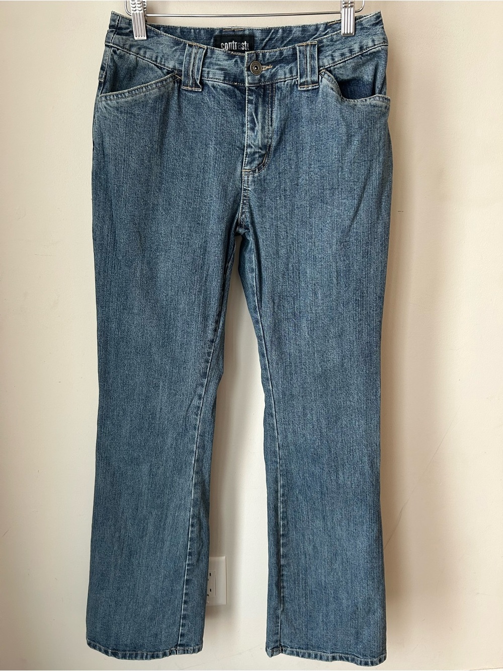 Vintage Y2K Contrast Jeans Cargo Flap Pockets Bootleg Blue Denim Size 5